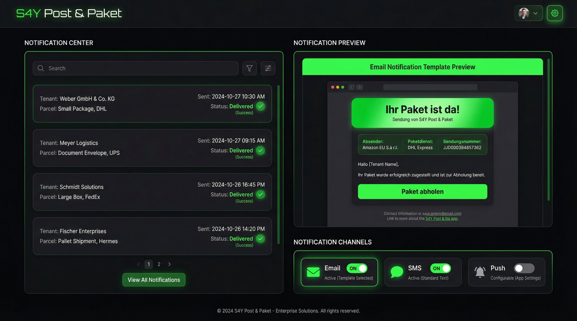 S4Y Mail & Parcel - Notification System